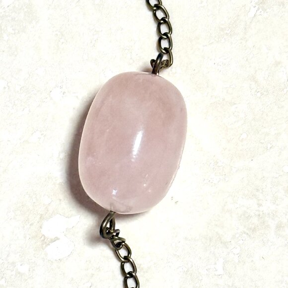 2/$20, Natural Rose Quartz Necklace, Genuine Gemstone Bar Pendant & Bronze Chain - Picture 5 of 11